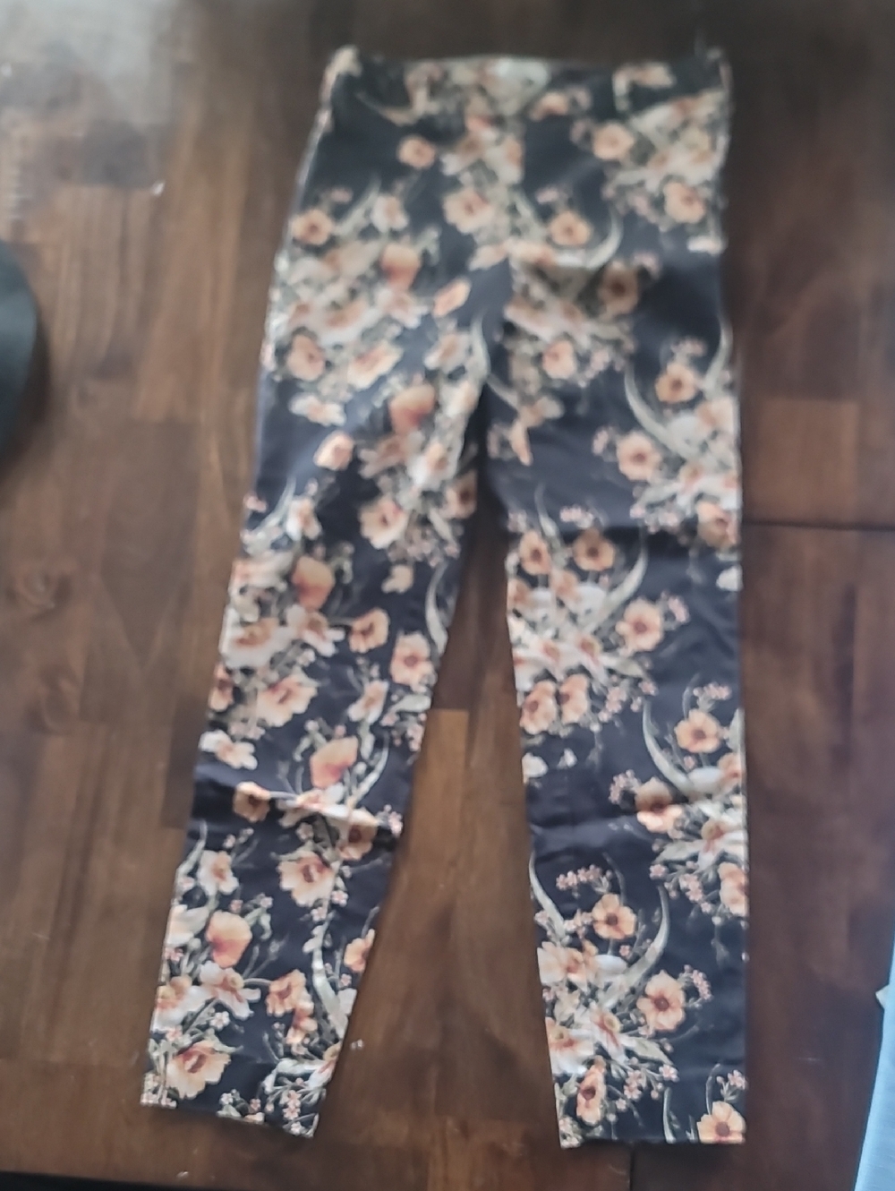 H&M Floral Print Slim Pants in Navy Blue and Peach